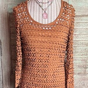 Rust Suede Laser Cut Textured Long Sleeve Shirt